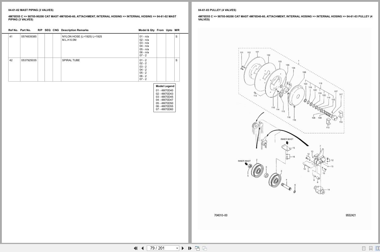 Caterpillar Forklift 4M70D55 C Mast 4M70D40 60 Attachment Internal Hosing Europe Parts Catalog 98705 90200 (2)
