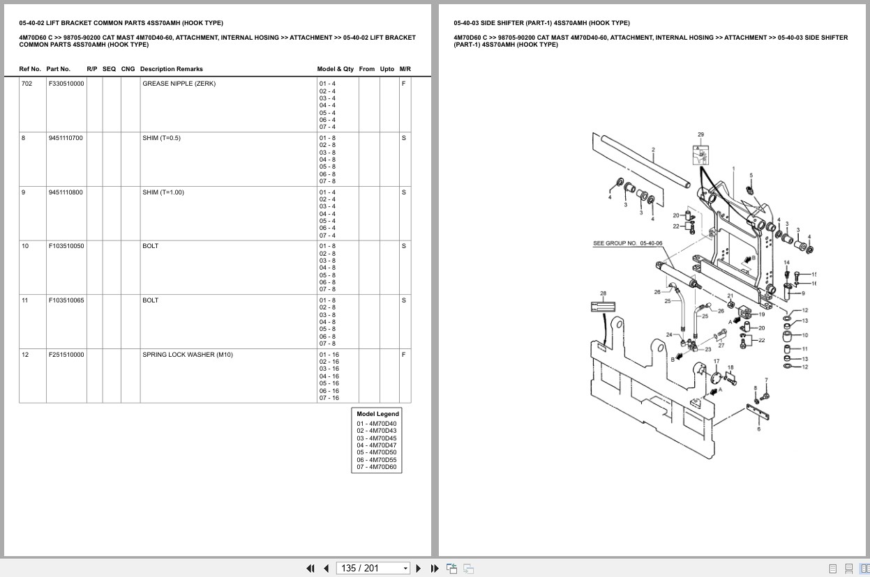 Caterpillar Forklift 4M70D60 C Mast 4M70D40 60 Attachment Internal Hosing Europe Parts Catalog 98705 90200 (2)