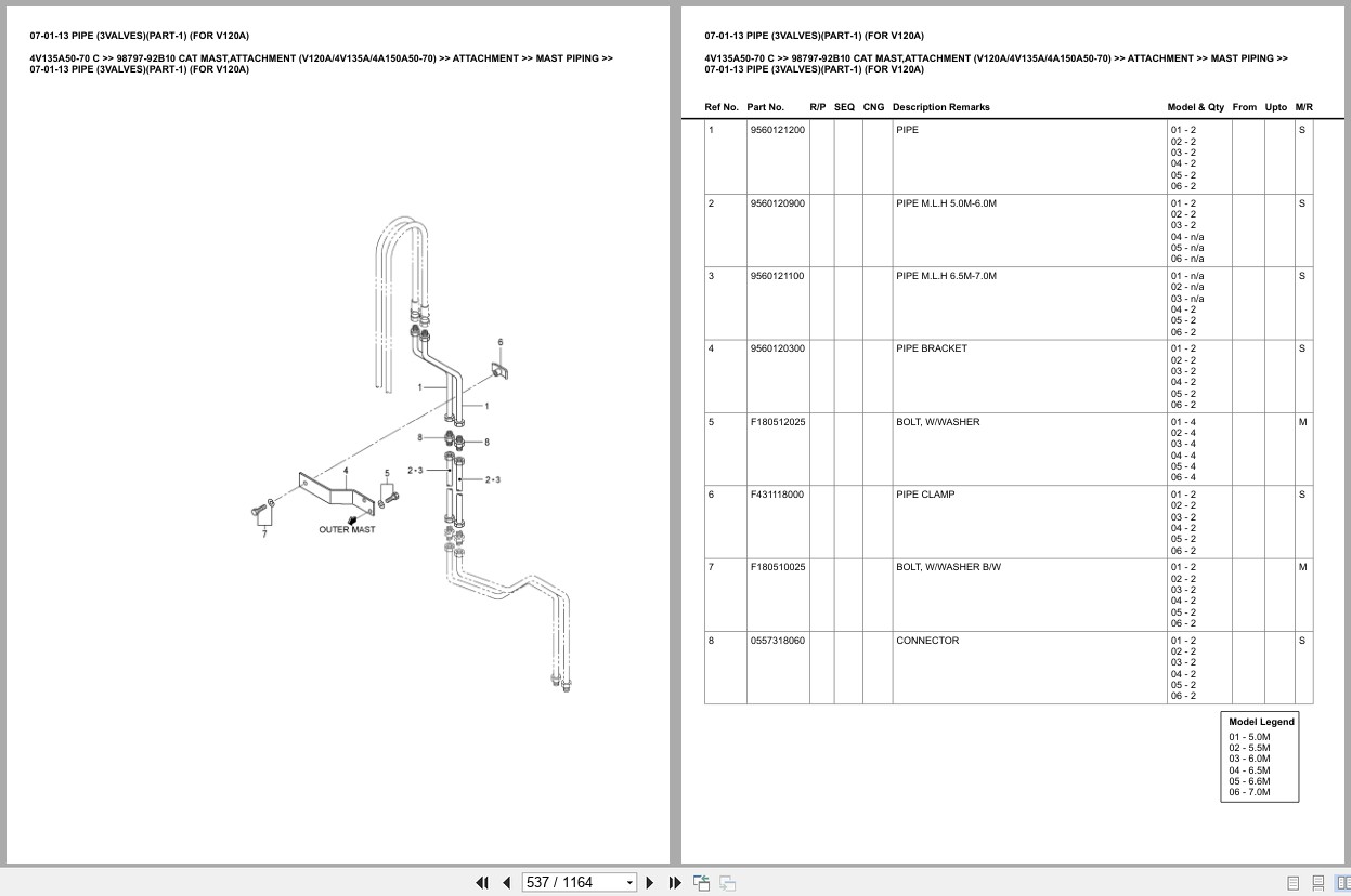 Caterpillar Forklift 4V135A50 70 C Mast Attachment (V120A 4V135A 4A150A50 70) Europe Parts Catalog 98797 92B10 (2)