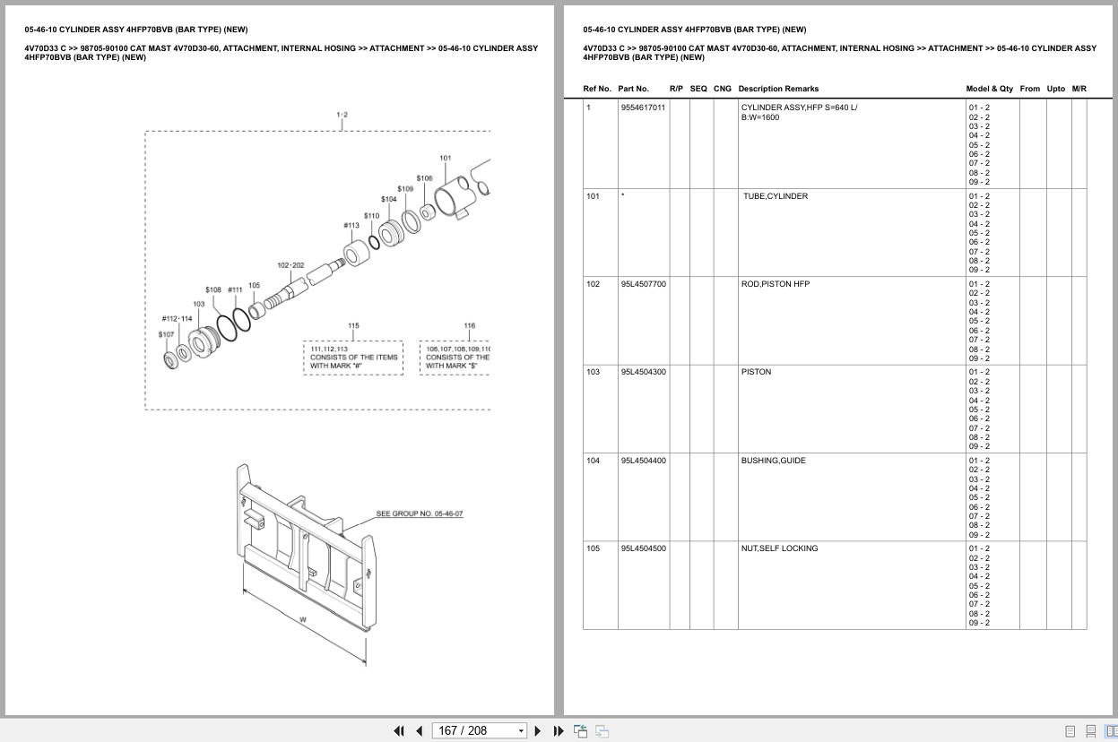 Caterpillar Forklift 4V70D33 C Mast 4V70D30 60 Attachment Internal Hosing Europe Parts Catalog 98705 90100 (2)