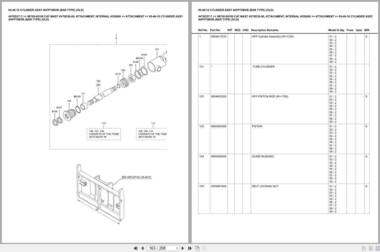 Caterpillar Forklift 4V70D37 C Mast 4V70D30 60 Attachment Internal Hosing Europe Parts Catalog 98705 90100 (2)