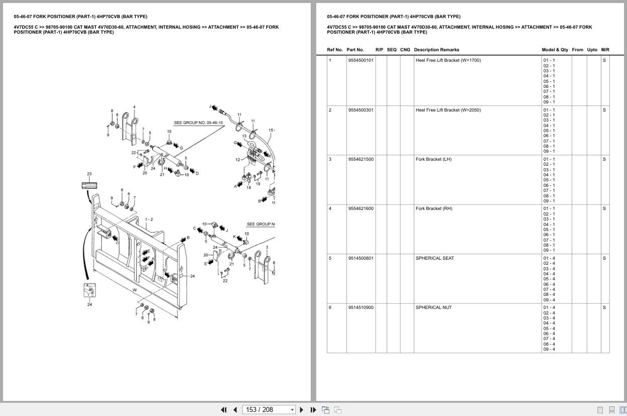 Caterpillar Forklift 4V7DC55 C Mast 4V70D30 60 Attachment Internal Hosing Europe Parts Catalog 98705 90100 (2)