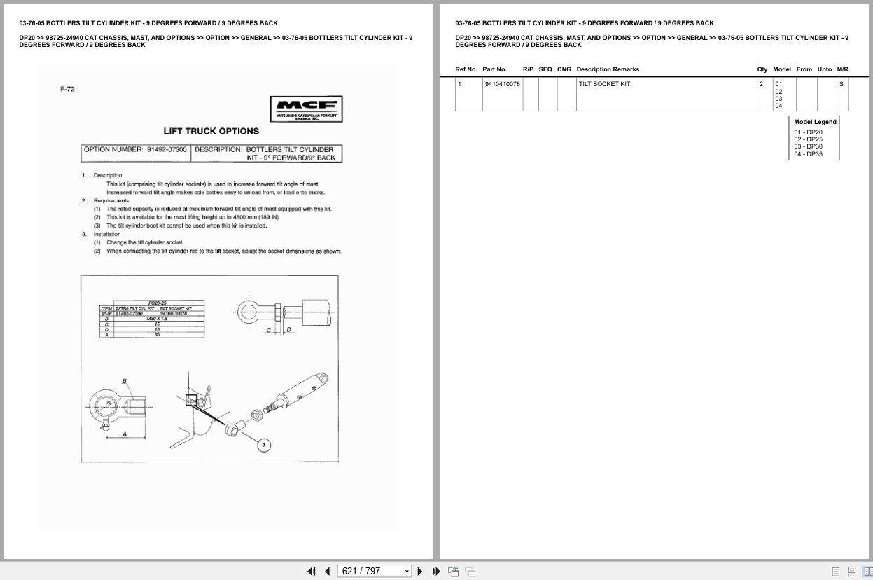Caterpillar Forklift DP20 Chassis Mast Options Europe Parts Catalog 98725 24940 (2)