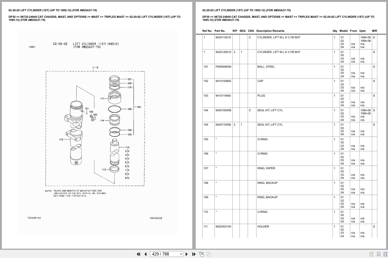 Caterpillar Forklift DP30 Chassis Mast Options Europe Parts Catalog 98725 24940 (2)
