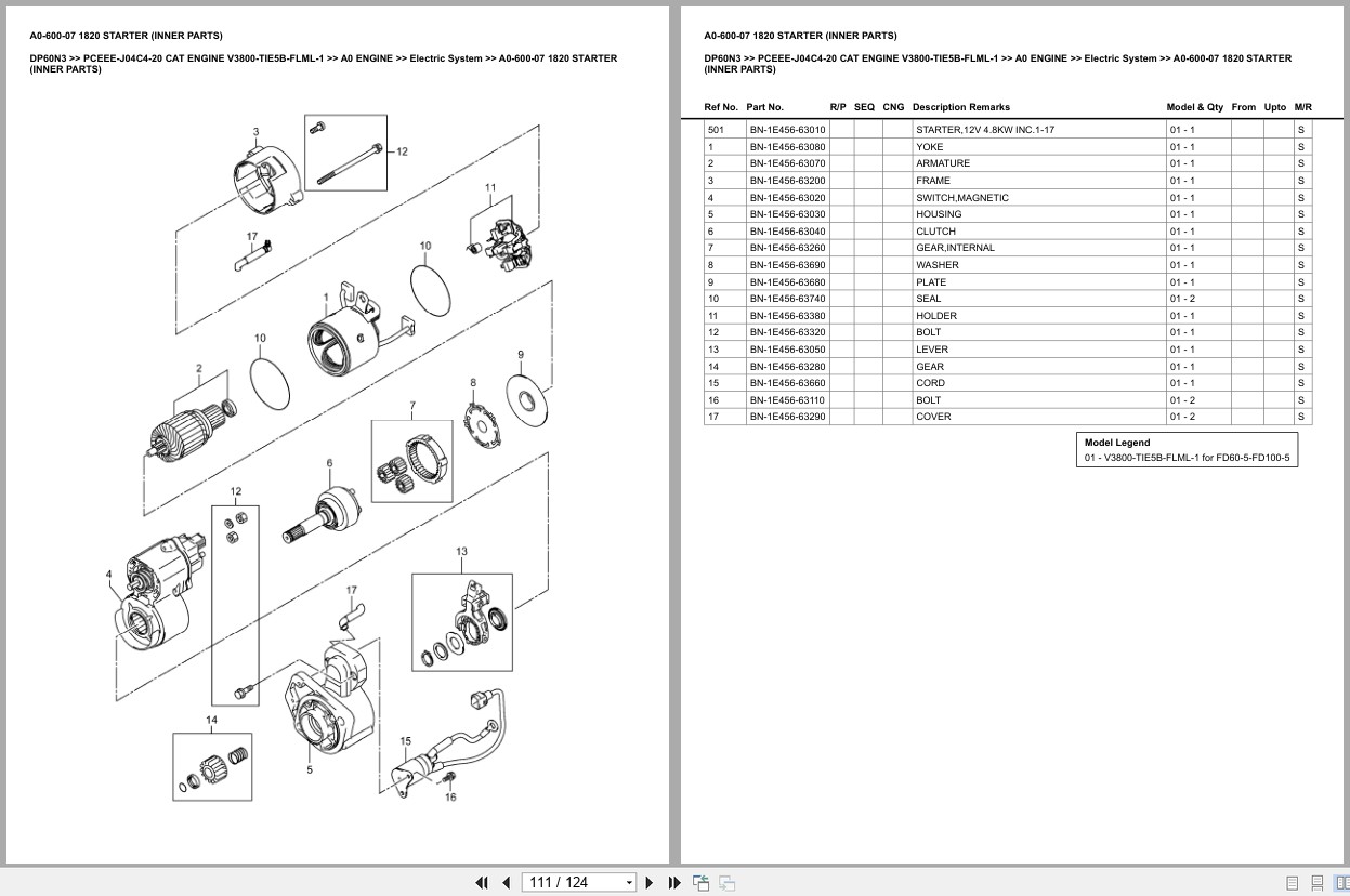 Caterpillar Forklift DP60N3 Engine V3800 TIE5B FLML 1 Europe Parts Catalog PCEEE J04C4 20 (2)