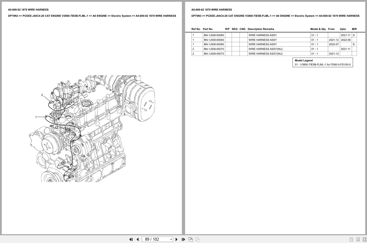 Caterpillar Forklift DP70N3 Engine V3800 TIE5B FLML 1 Europe Parts Catalog PCEEE J04C4 20 (2)
