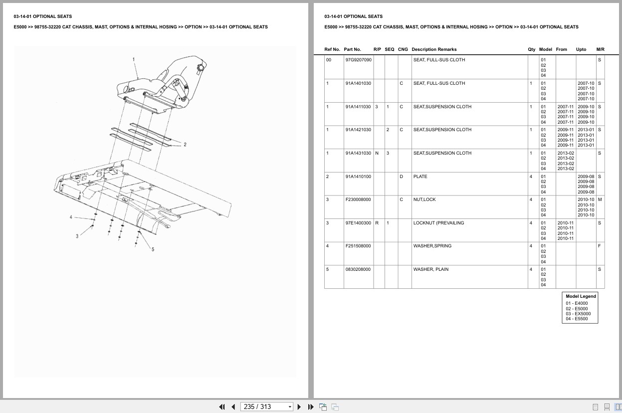 Caterpillar Forklift E5000 Chassis Mast Options Internal Hosing Europe Parts Catalog 98755 32220 (2)
