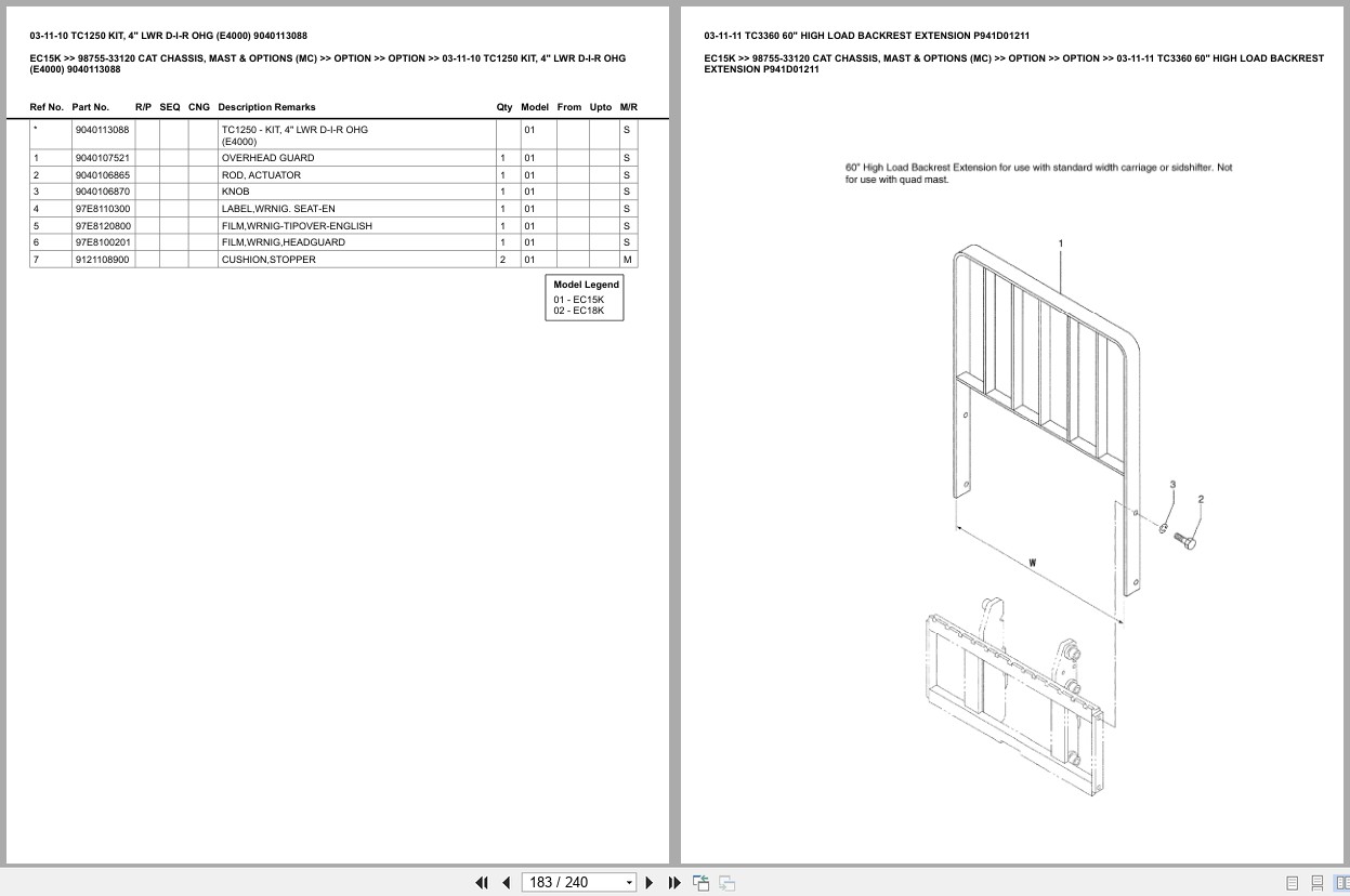 Caterpillar Forklift EC15K Chassis Mast Options (MC) Europe Parts Catalog 98755 33120 (2)