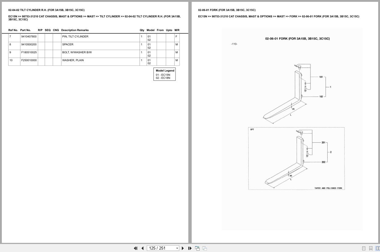 Caterpillar Forklift EC15N Chassis Mast Options Europe Parts Catalog 98753 31210 (2)