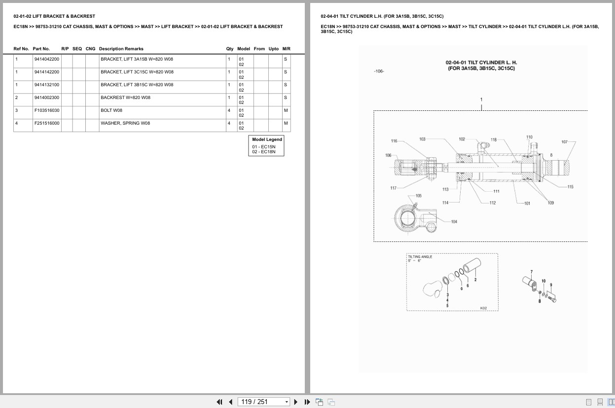 Caterpillar Forklift EC18N Chassis Mast Options Europe Parts Catalog 98753 31210 (2)