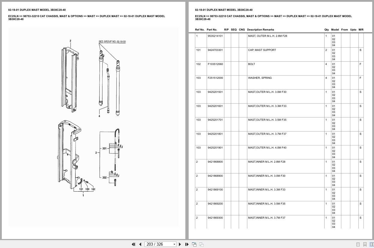 Caterpillar Forklift EC25LN Chassis Mast Options Europe Parts Catalog 98753 32210 (2)