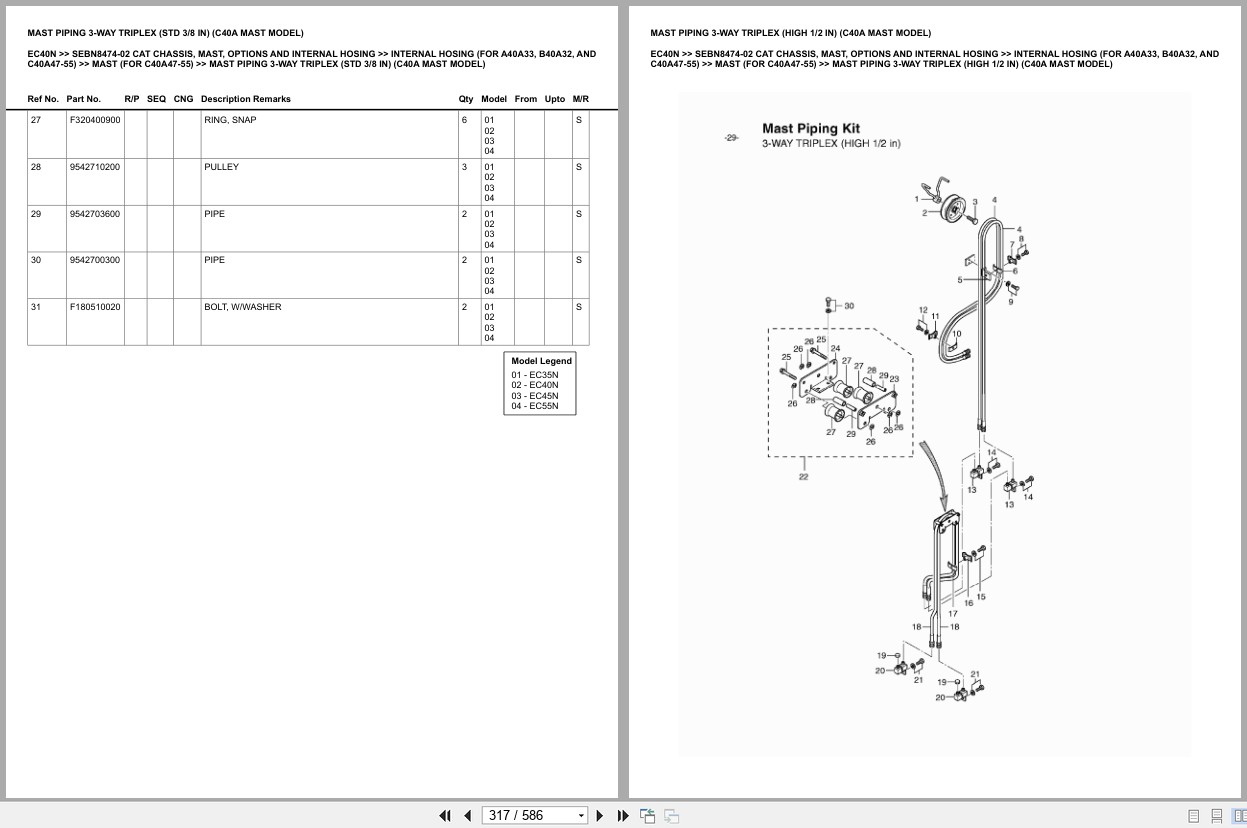 Caterpillar Forklift EC40N Chassis Mast Options Internal Hosing Europe Parts Catalog SEBN8474 02 (2)