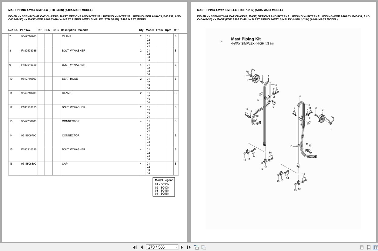Caterpillar Forklift EC45N Chassis Mast Options Internal Hosing Europe Parts Catalog SEBN8474 02 (2)