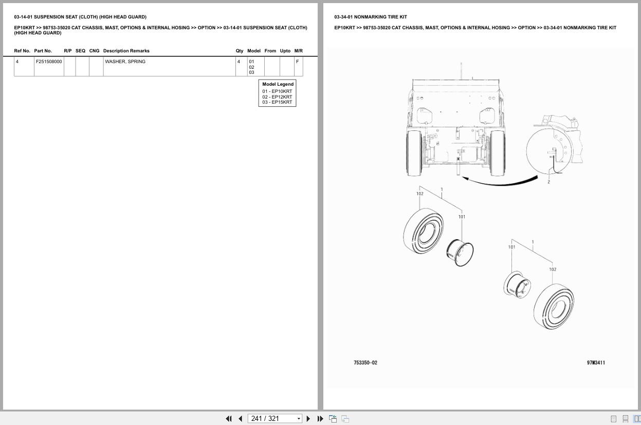 Caterpillar Forklift EP10KRT Chassis Mast Options Internal Hosing Europe Parts Catalog 98753 35020 (2)