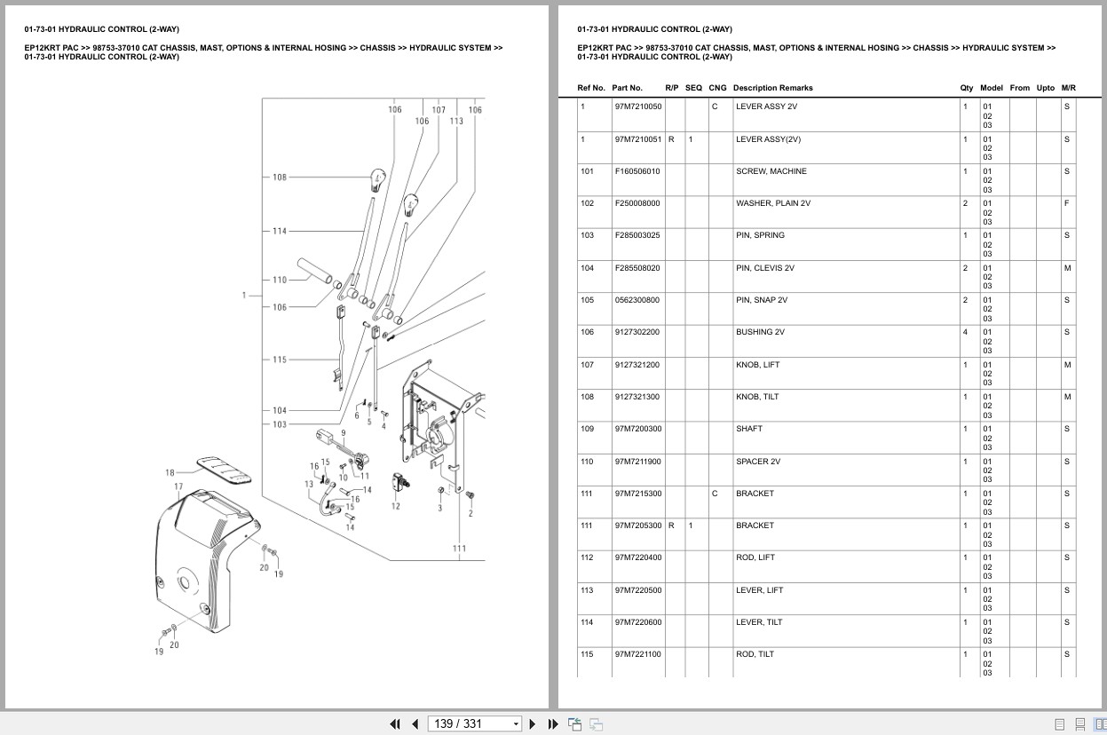 Caterpillar Forklift EP12KRT PAC Chassis Mast Options Internal Hosing Europe Parts Catalog 98753 37010 (2)