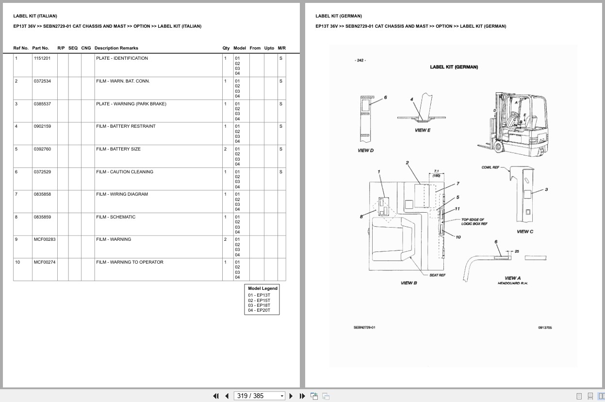 Caterpillar Forklift EP13T 36V Chassis Mast Europe Parts Catalog SEBN2729 01 (2)