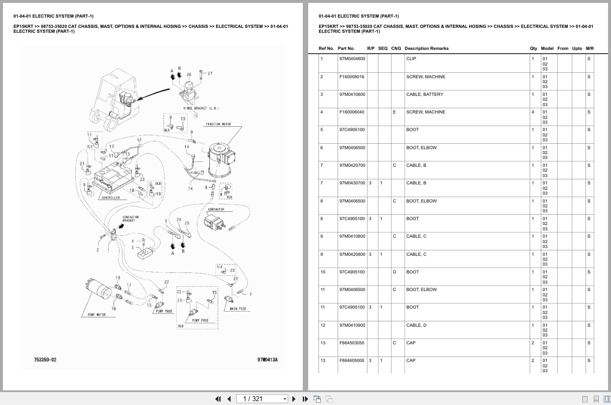 Caterpillar Forklift EP15KRT Chassis Mast Options Internal Hosing Europe Parts Catalog 98753 35020 (1)