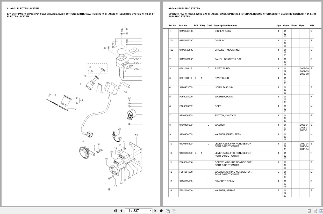 Caterpillar Forklift EP15KRT PAC Chassis Mast Options Internal Hosing Europe Parts Catalog 98753 37010 (1)