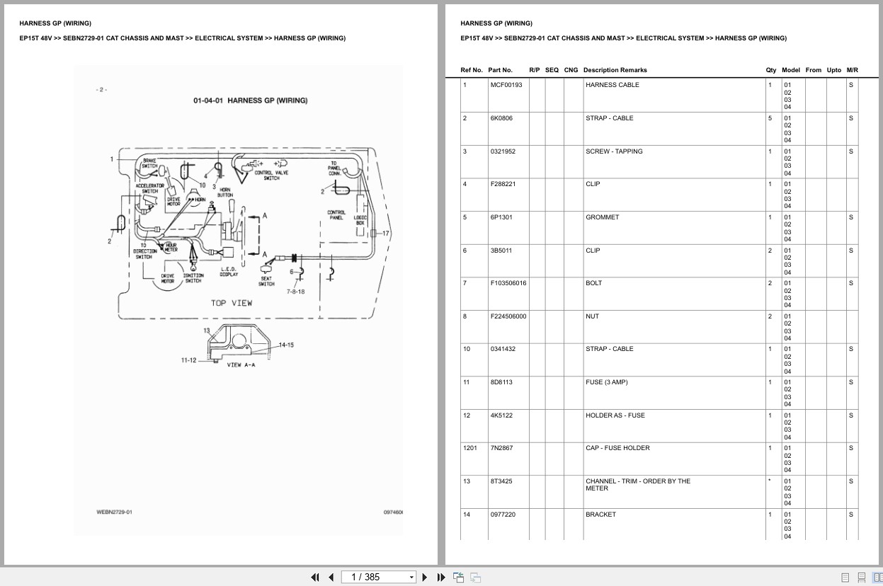 Caterpillar Forklift EP15T 48V Chassis Mast Europe Parts Catalog SEBN2729 01 (1)