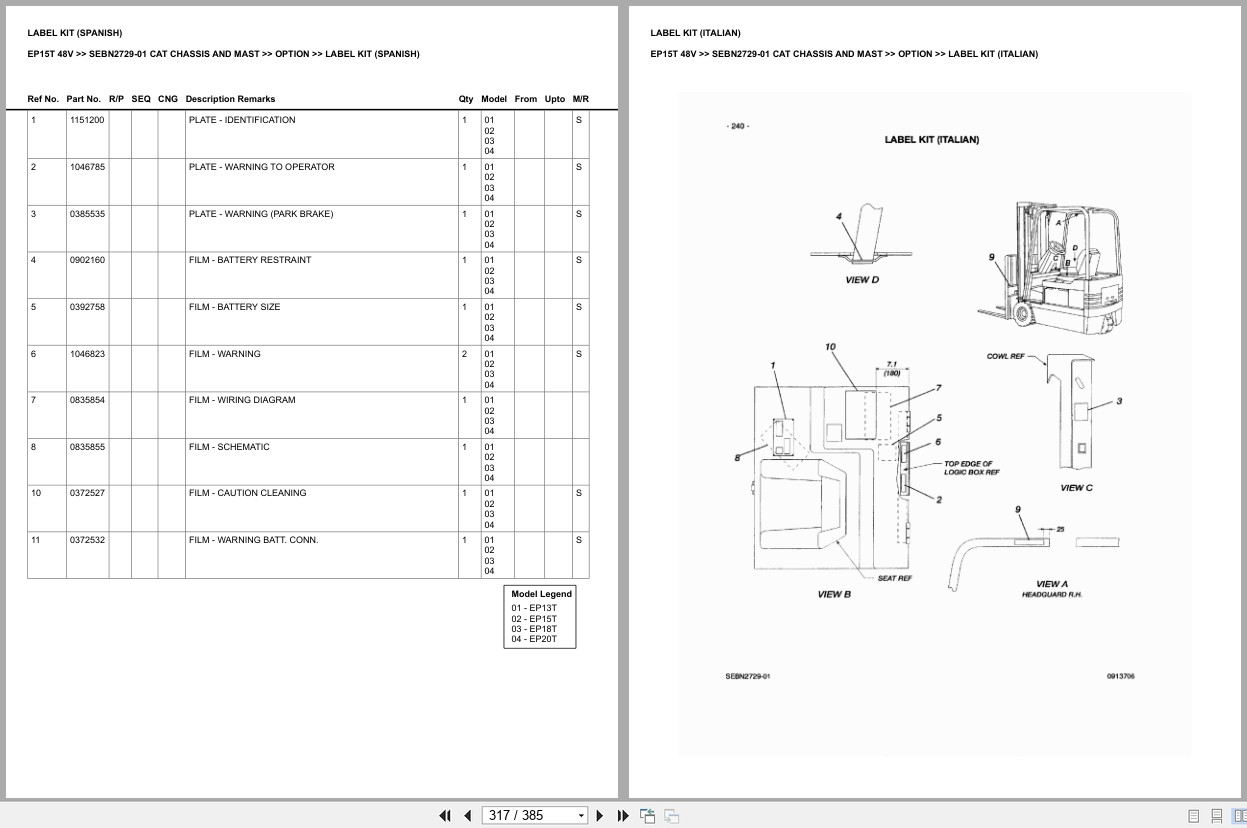 Caterpillar Forklift EP15T 48V Chassis Mast Europe Parts Catalog SEBN2729 01 (2)