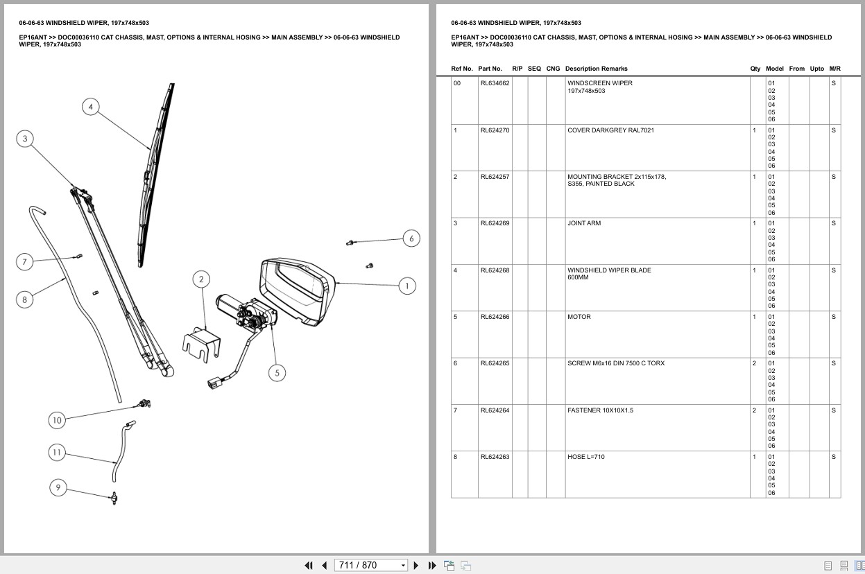 Caterpillar Forklift EP16ANT Chassis Mast Options Internal Hosing Europe Parts Catalog DOC00036110 (2)