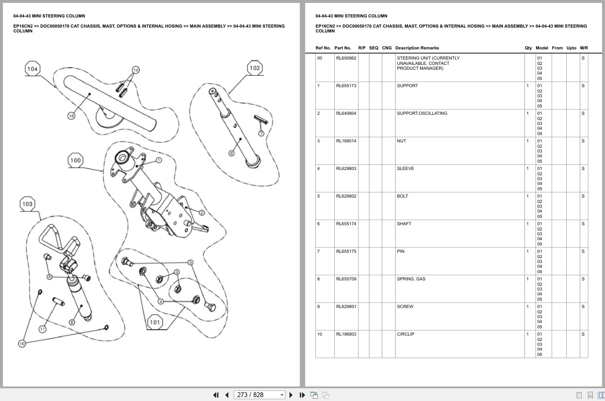 Caterpillar Forklift EP16CN2 Chassis Mast Options Internal Hosing Europe Parts Catalog DOC00050170 (2)