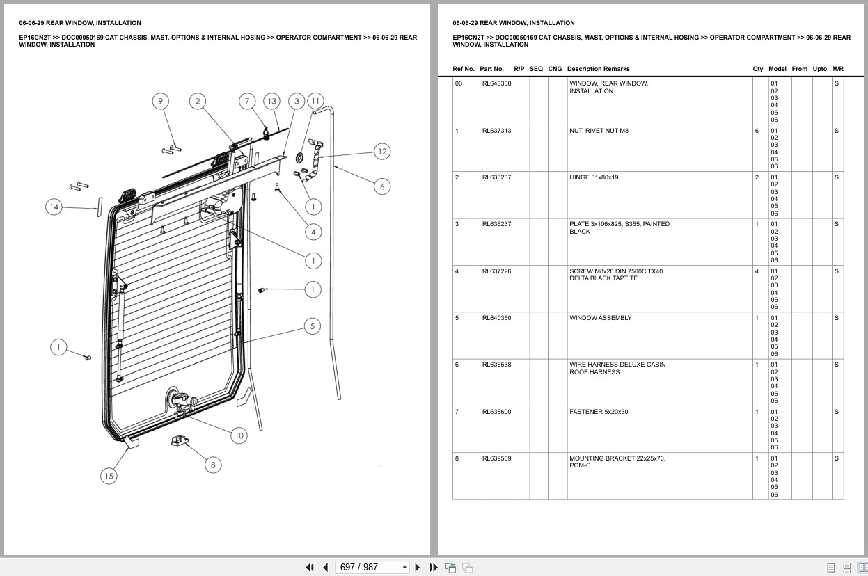 Caterpillar Forklift EP16CN2T Chassis Mast Options Internal Hosing Europe Parts Catalog DOC00050169 (2)