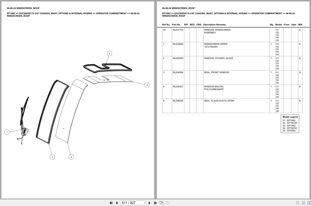 Caterpillar Forklift EP16N2 Chassis Mast Options Internal Hosing Europe Parts Catalog DOC00050170 (2)