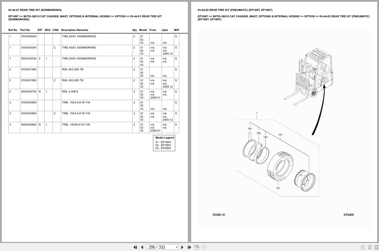 Caterpillar Forklift EP16NT Chassis Mast Options Internal Hosing Europe Parts Catalog 98753 36010 (2)