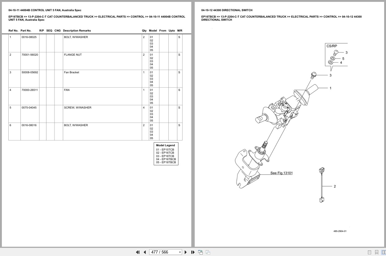 Caterpillar Forklift EP16TBCB Counterbalanced Truck Europe Parts Catalog 13 P 2204 C T (2)
