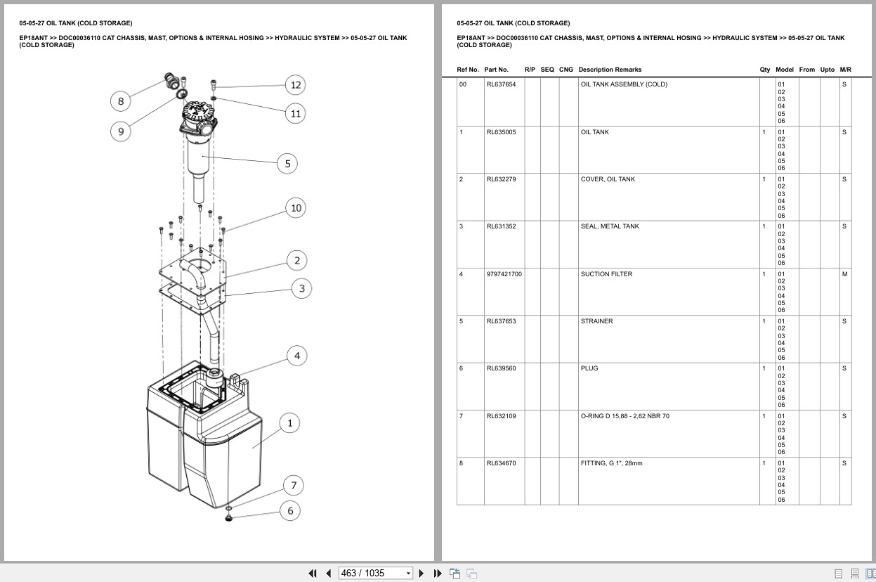 Caterpillar Forklift EP18ANT Chassis Mast Options Internal Hosing Europe Parts Catalog DOC00036110 (2)