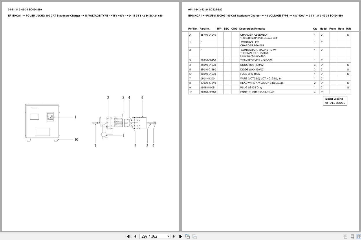 Caterpillar Forklift EP18HCA1 Stationary Charger Europe Parts Catalog PCUEM J0CHG 190 (2)