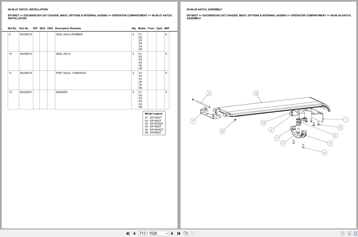 Caterpillar Forklift EP18N2T Chassis Mast Options Internal Hosing Europe Parts Catalog DOC00050169 (2)
