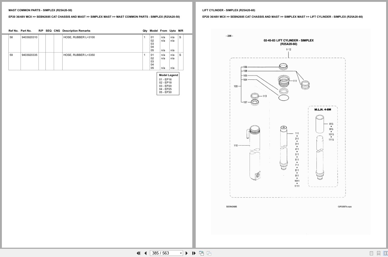 Caterpillar Forklift EP20 36 48V MCII Chassis Mast Europe Parts Catalog SEBN2685 (2)