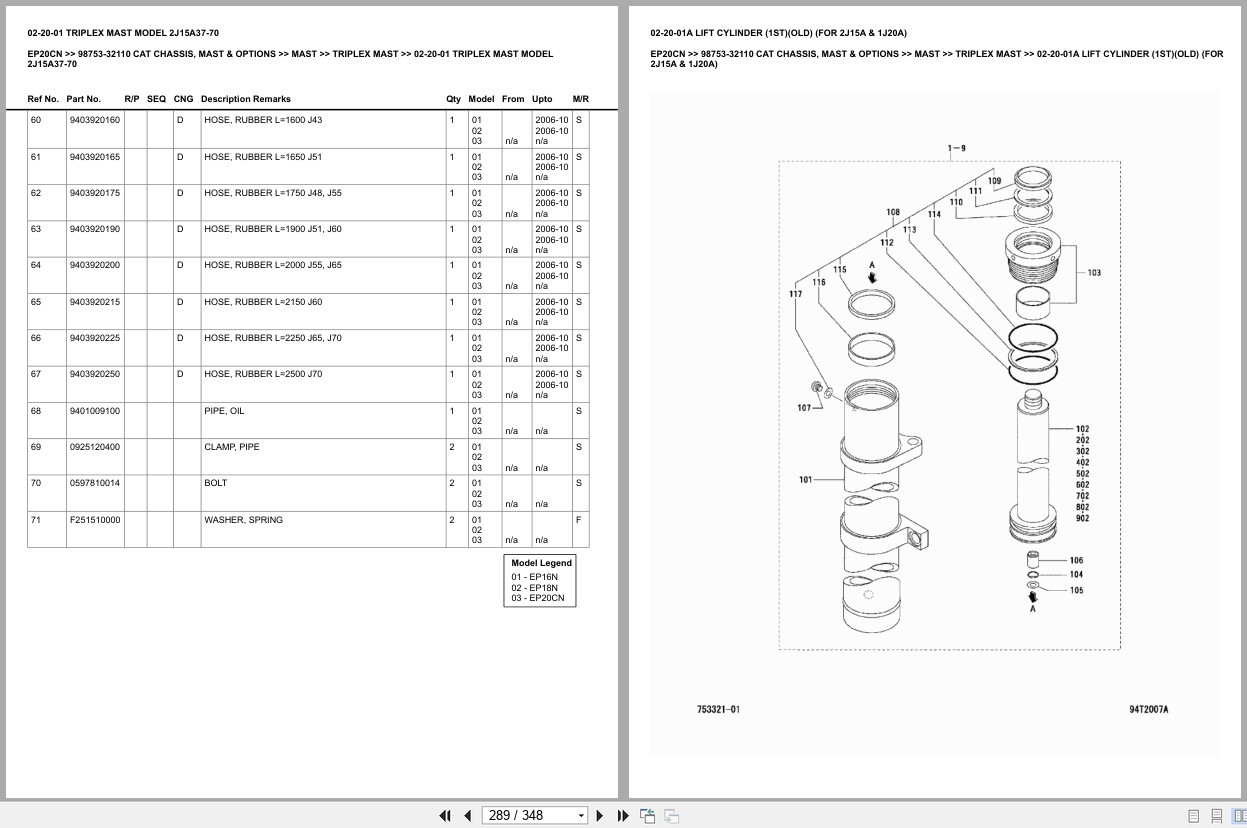 Caterpillar Forklift EP20CN Chassis Mast Options Europe Parts Catalog 98753 32110 (2)