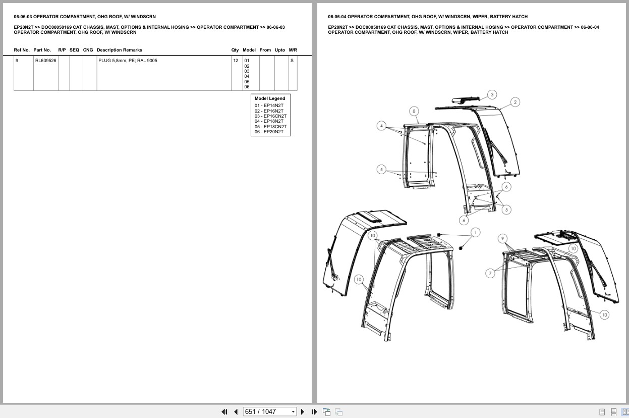 Caterpillar Forklift EP20N2T Chassis Mast Options Internal Hosing Europe Parts Catalog DOC00050169 (2)