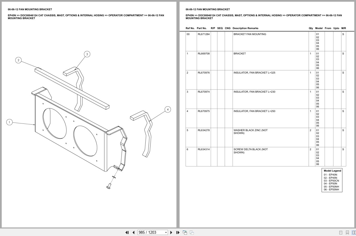 Caterpillar Forklift EP45N Chassis Mast Options Internal Hosing Europe Parts Catalog DOC00046124 (2)