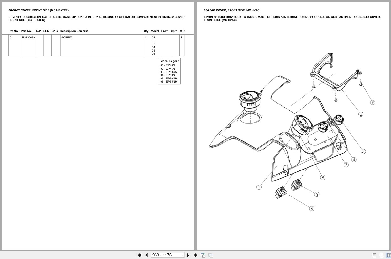 Caterpillar Forklift EP50N Chassis Mast Options Internal Hosing Europe Parts Catalog DOC00046124 (2)