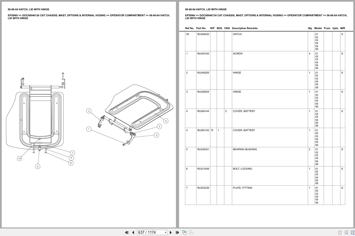 Caterpillar Forklift EP50NH Chassis Mast Options Internal Hosing Europe Parts Catalog DOC00046124 (2)