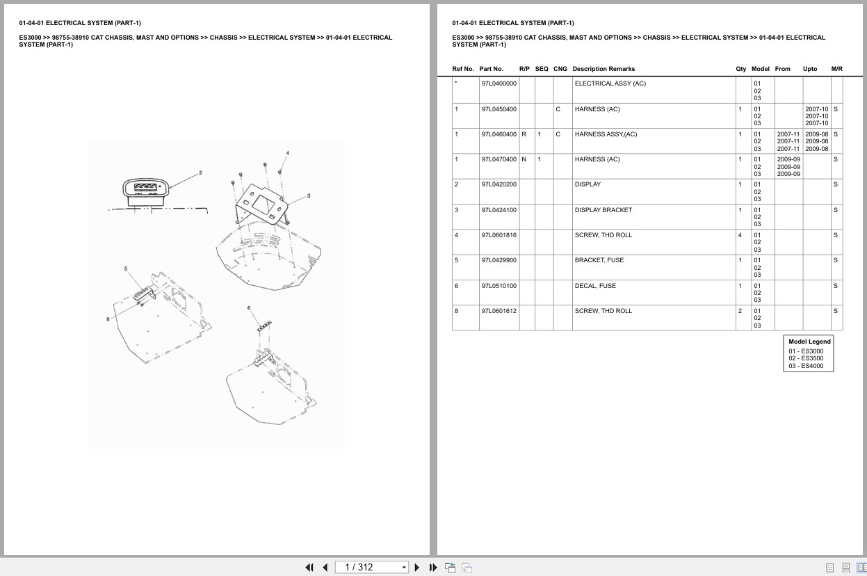 Caterpillar Forklift ES3000 Chassis Mast Options Europe Parts Catalog 98755 38910 (1)