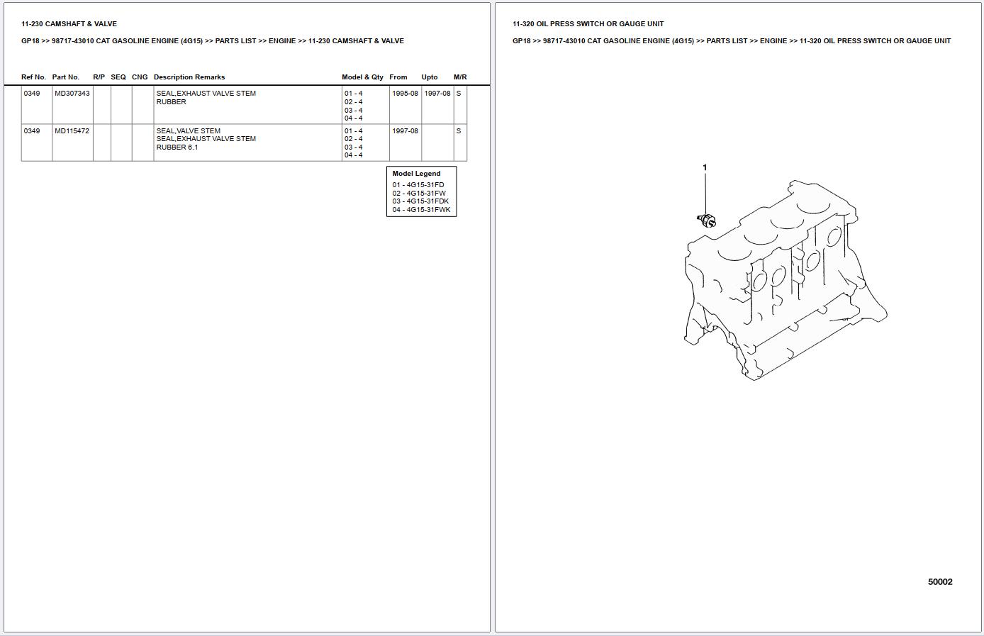 Caterpillar Forklift GP18 Gasoline Engine 4G15 Europe Parts Catalog 98717 43010 (2)