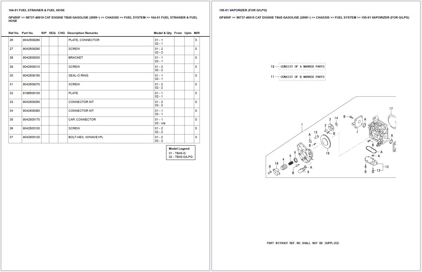 Caterpillar Forklift GP45NF Engine TB45 Gasoline 2009 Europe Parts Catalog 98737 40010 (2)