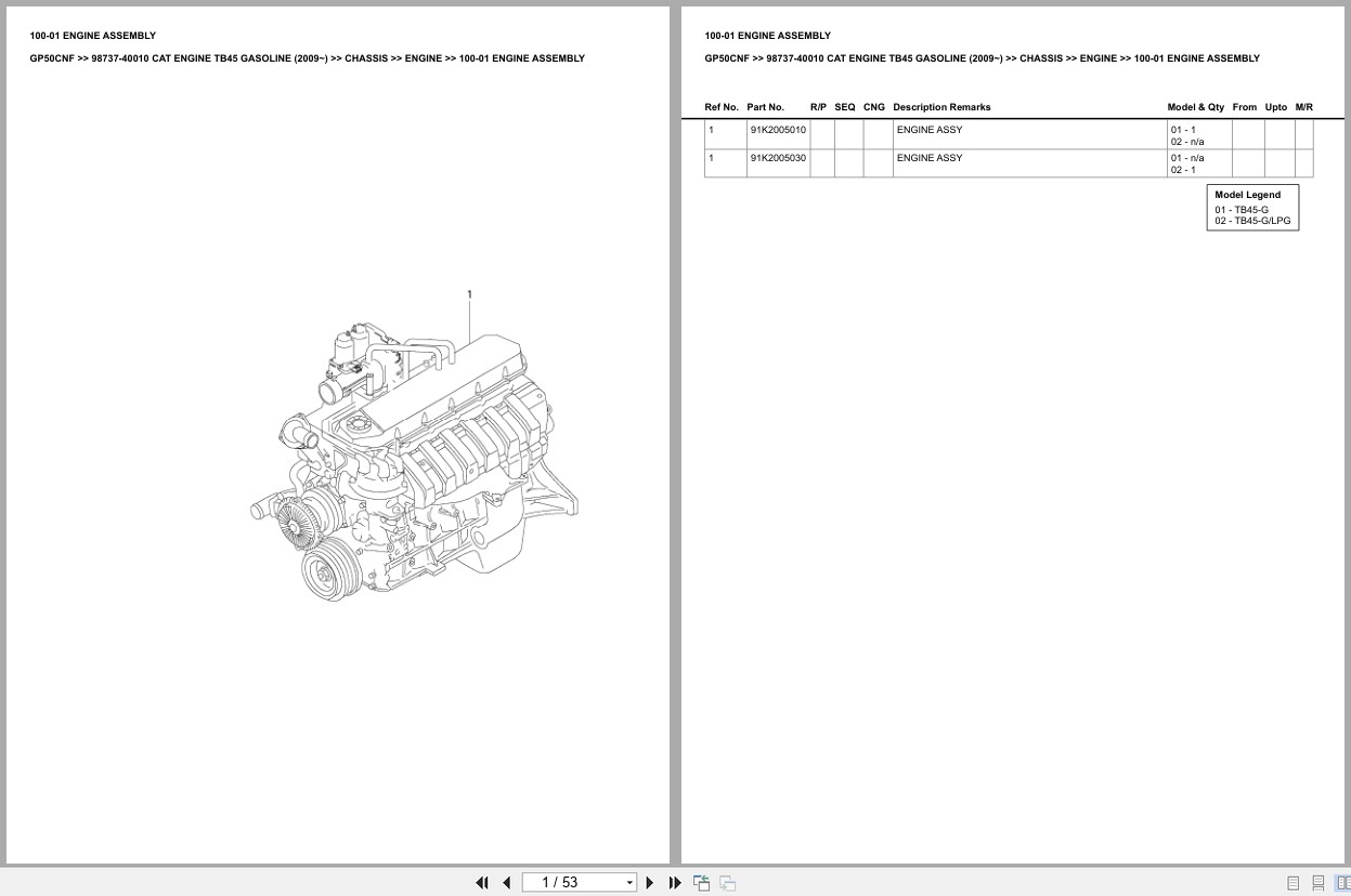 Caterpillar Forklift GP50CNF Engine TB45 Gasoline 2009 Europe Parts Catalog 98737 40010 (1)