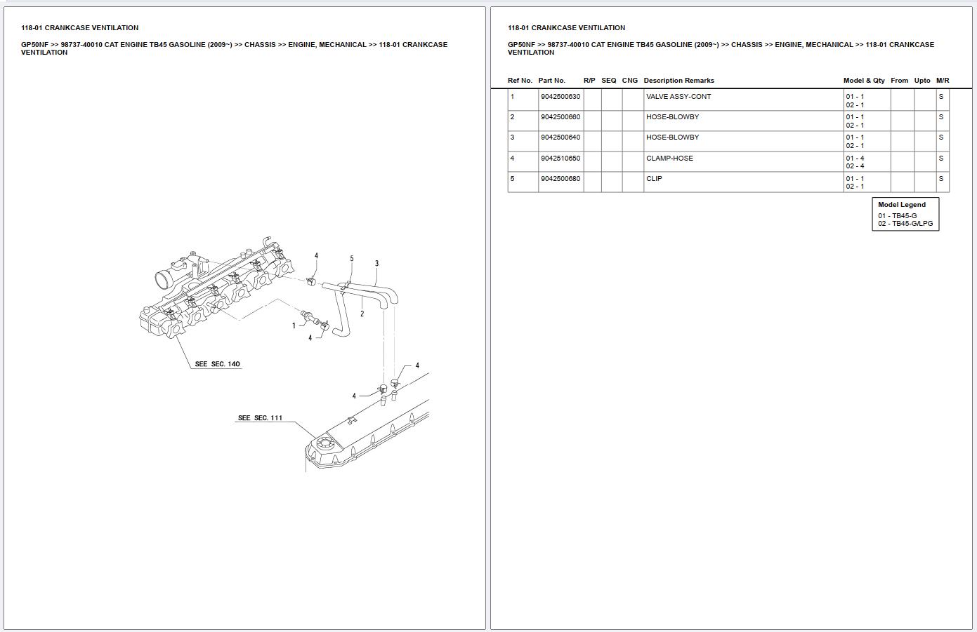 Caterpillar Forklift GP50NF Engine TB45 Gasoline 2009 Europe Parts Catalog 98737 40010 (2)