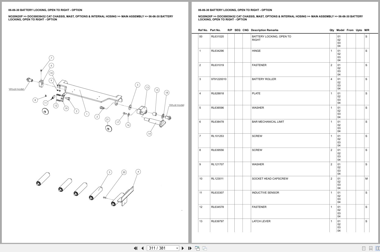 Caterpillar Forklift NO20N2XP Chassis Mast Options Internal Hosing Europe Parts Catalog DOC00039432 (2)