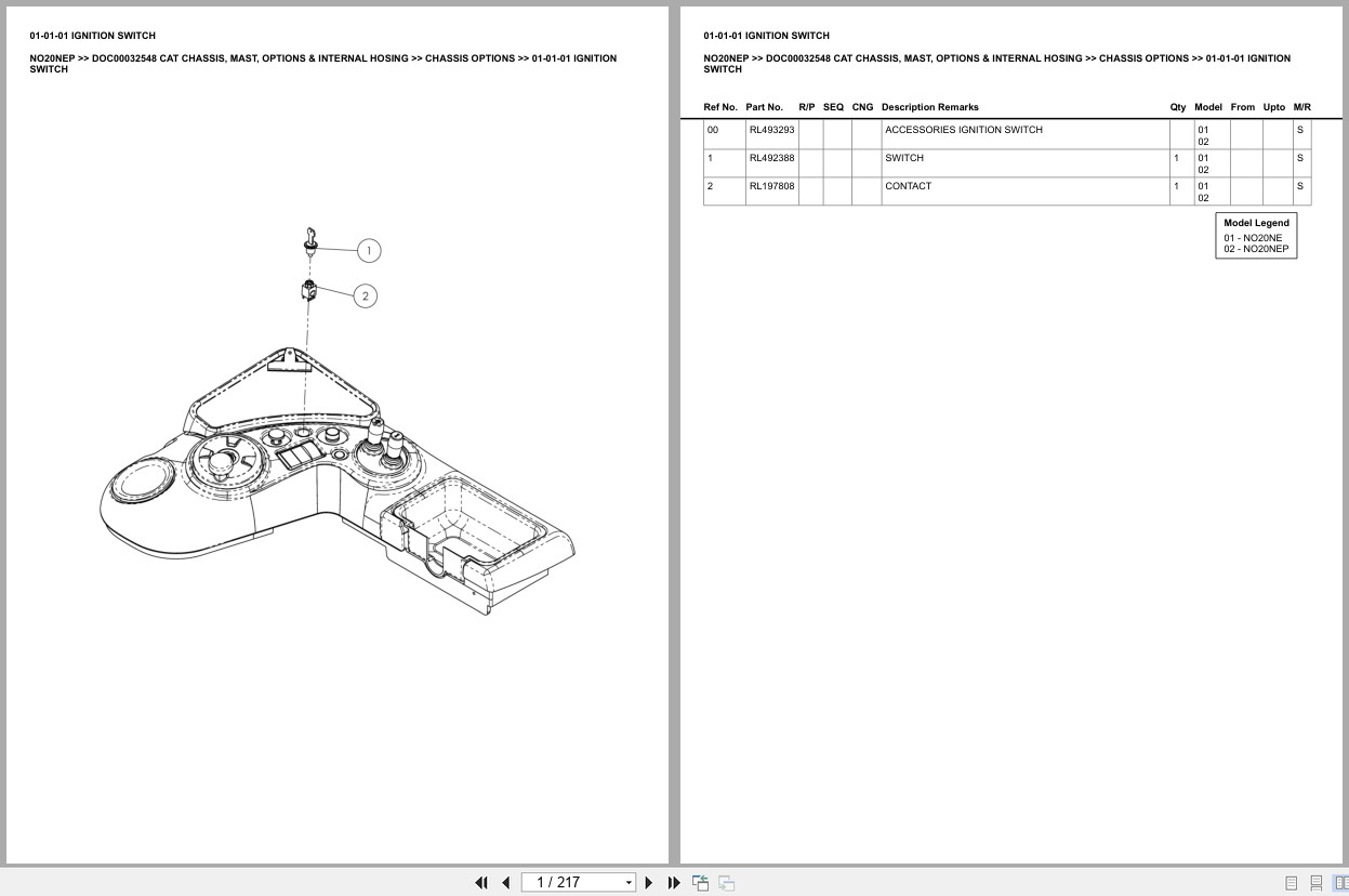Caterpillar Forklift NO20NEP Chassis Mast Options Internal Hosing Europe Parts Catalog DOC00032548 (1)