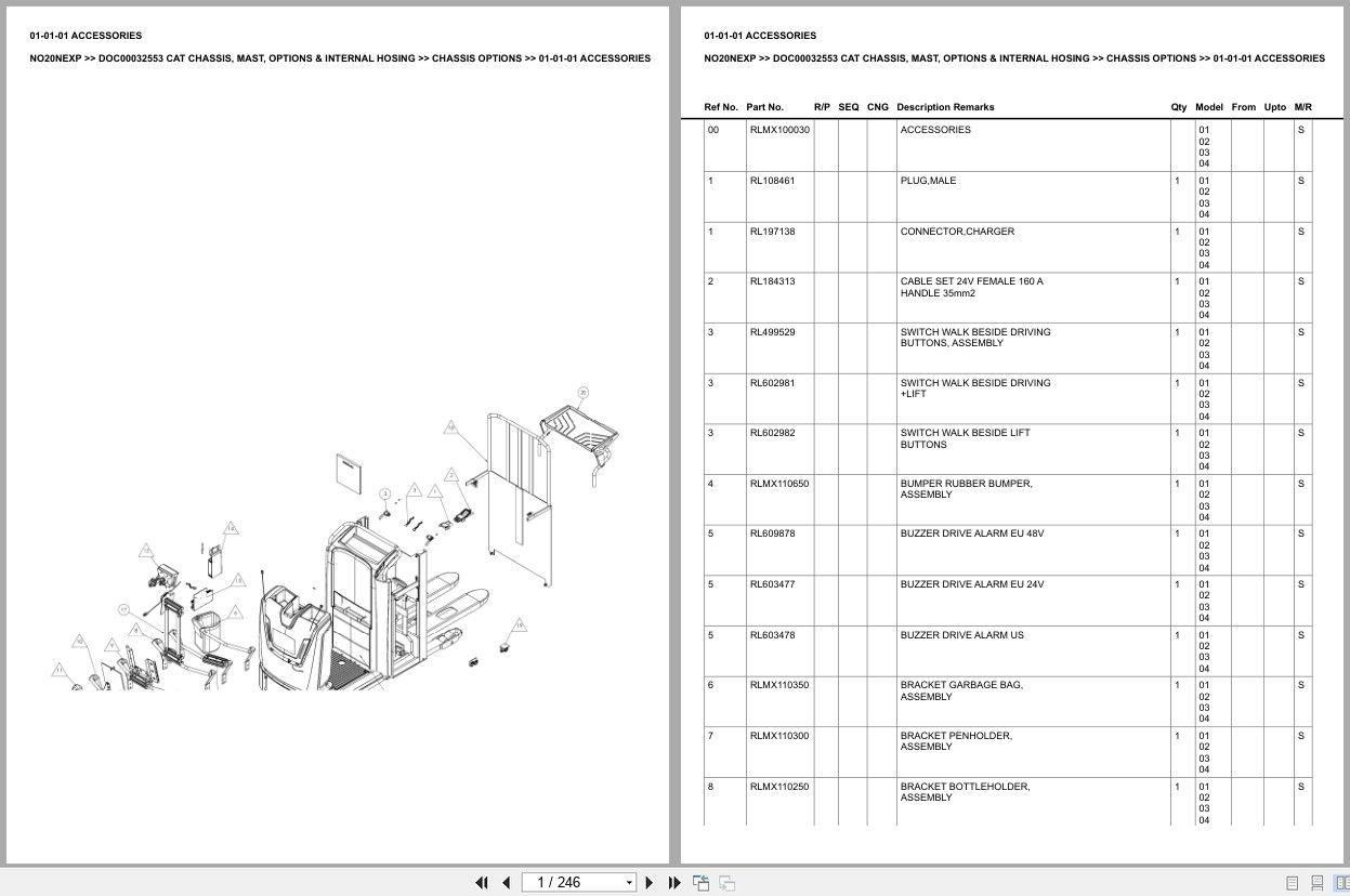 Caterpillar Forklift NO20NEXP Chassis Mast Options Internal Hosing Europe Parts Catalog DOC00032553 (1)