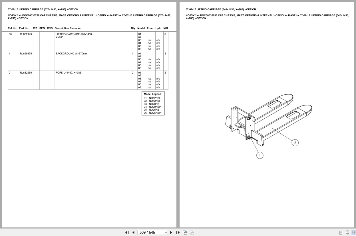 Caterpillar Forklift NO25N2 Chassis Mast Options Internal Hosing Europe Parts Catalog DOC00035788 (2)