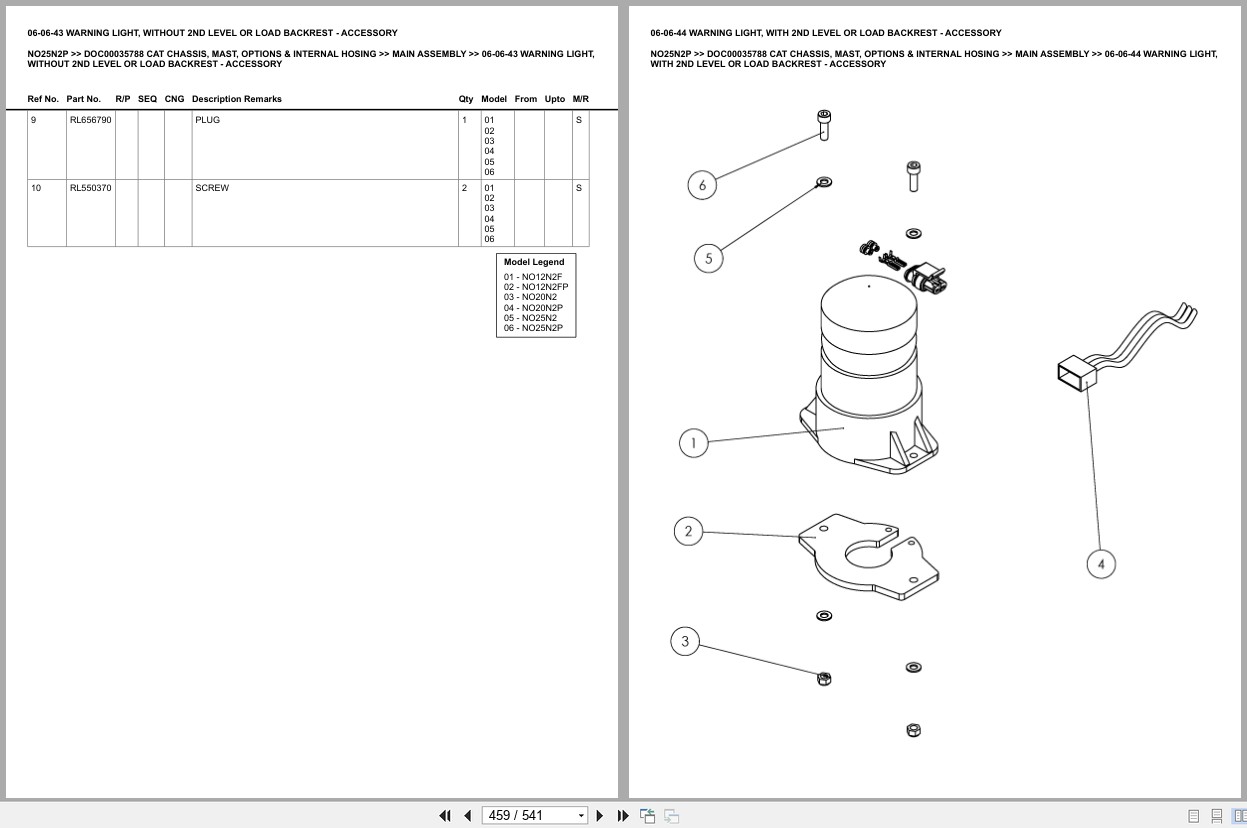 Caterpillar Forklift NO25N2P Chassis Mast Options Internal Hosing Europe Parts Catalog DOC00035788 (2)