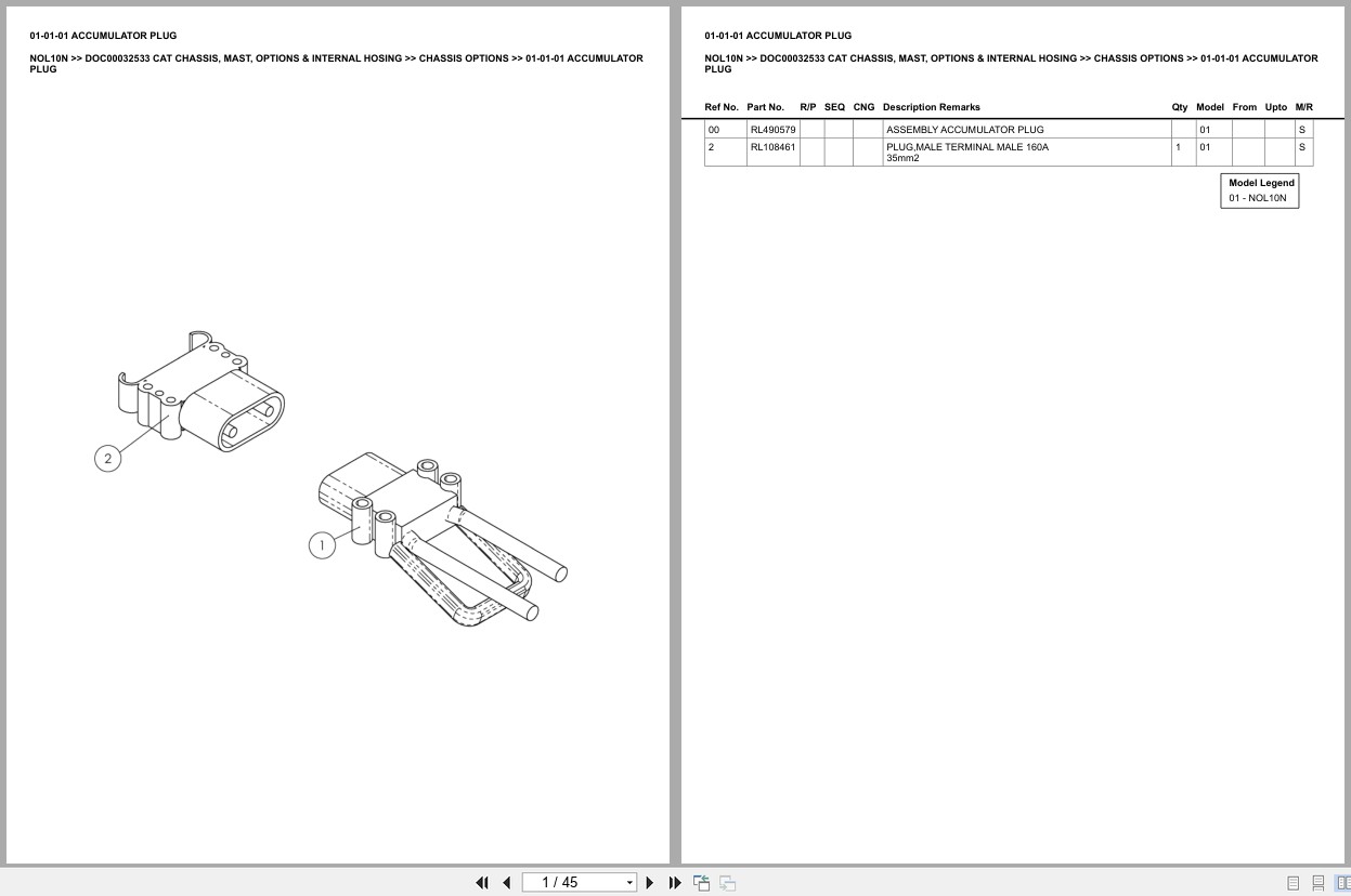 Caterpillar Forklift NOL10N Chassis Mast Options Internal Hosing Europe Parts Catalog DOC00032533 (1)